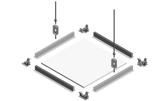 Technical cross-section of Wonclean cleanroom ceiling panels featuring high-density honeycomb core and anti-static HPL surface