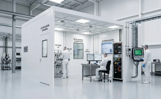Technical news cover rendering showing factory-prefabricated modular laboratory infrastructure systems ready for global pharmaceutical project deployment