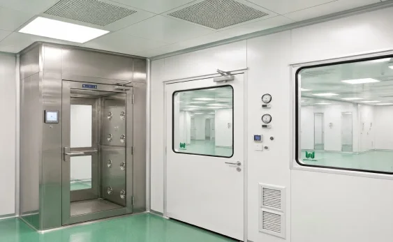 Portable clean room with air shower and clean room HEPA filters prepared for ISO GMP contamination control deployment