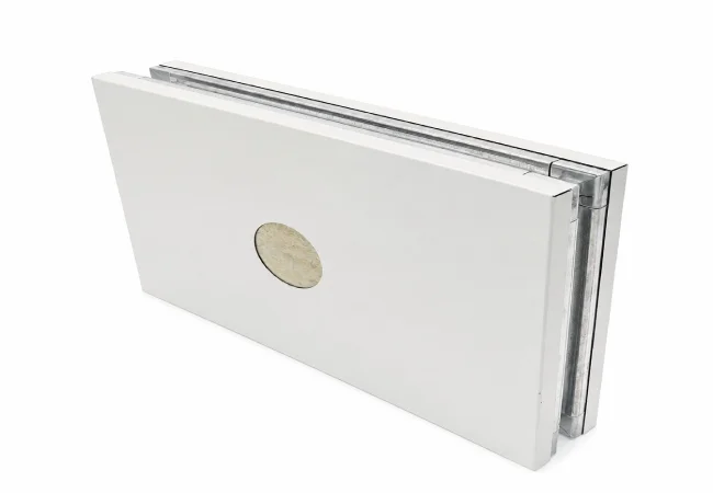 Rockwool cleanroom wall panel edge detail showing surface skin and joint construction