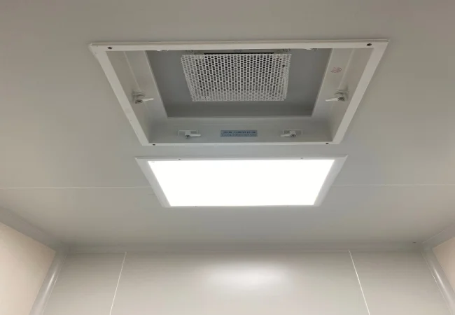 Real cleanroom ceiling with light and filter module used for semiconductor ceiling coordination
