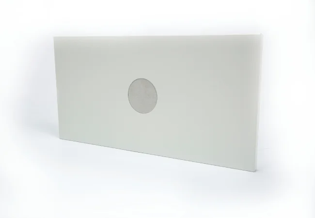Real cleanroom ceiling panel prepared for access hatch or service penetration coordination