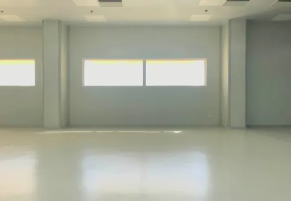 Wonclean real project photo of cleanroom wall panels, ceiling lights and sealed floor in an open clean zone