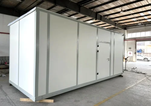 Wonclean real project photo of a hardwall modular cleanroom enclosure with rigid cleanroom wall panels and cleanroom door