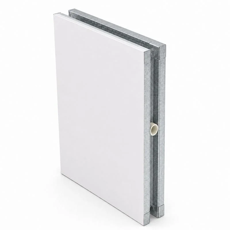 Duct cleanroom panel - perspective view with galvanized framing and insulation core